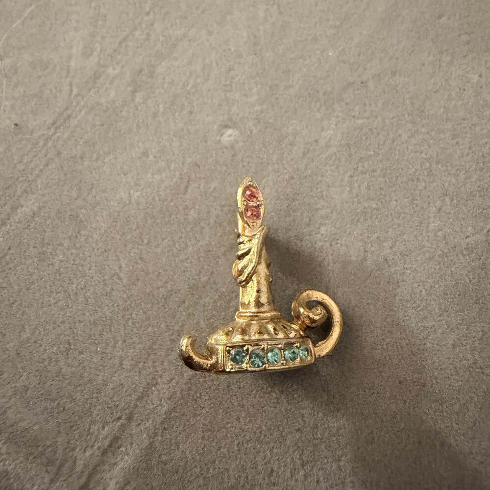 Vintage gold tone Pendant candlestick multicolor Rhinestones